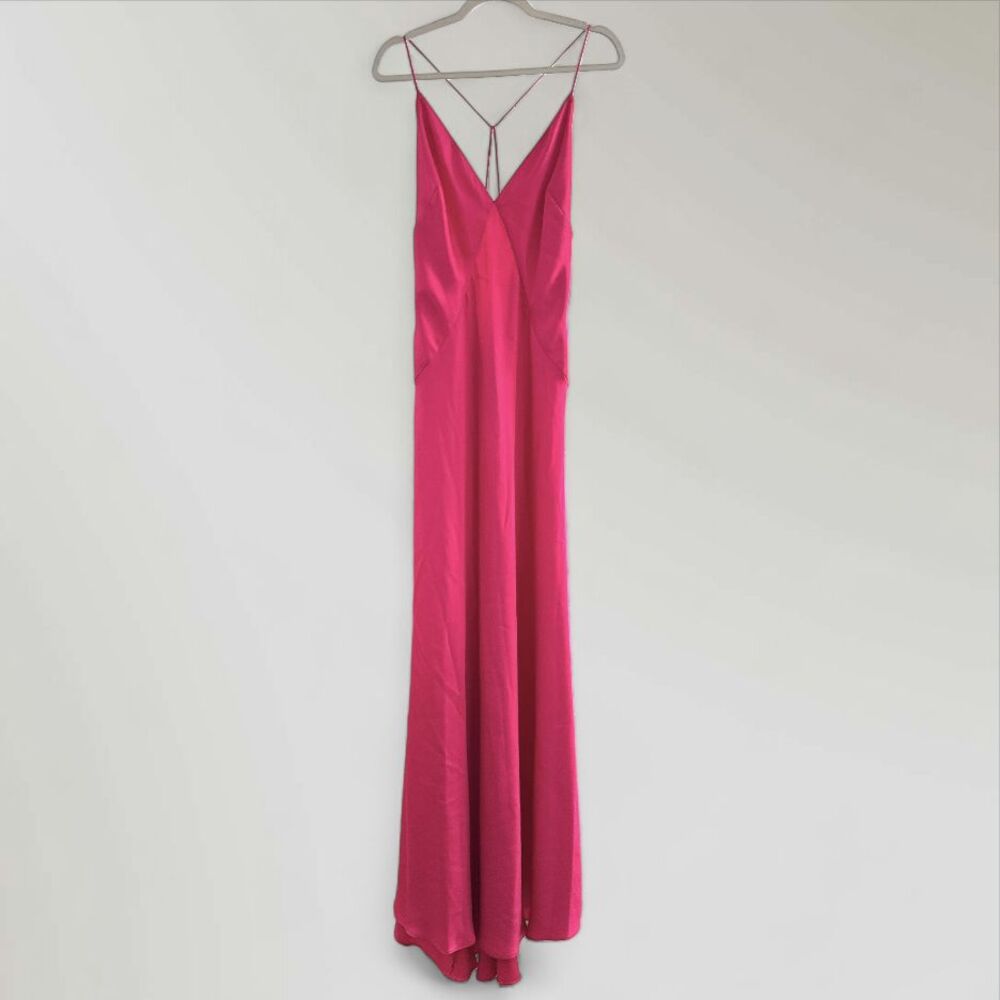 Ramy Brook Women's Caspe Gown Hot Pink Strap Satin Dress E02243021 Size 14